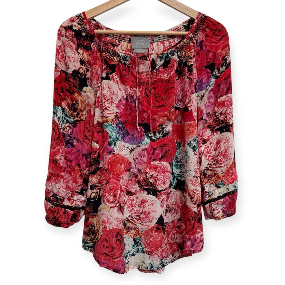 Vanessa Virginia Anthropologie 100% Silk Captured Rose Blouse Top